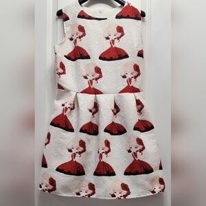 Girls Junior Retro Print Jacquard Drancing Girl Sleeveless Fit And Flare Dress‎